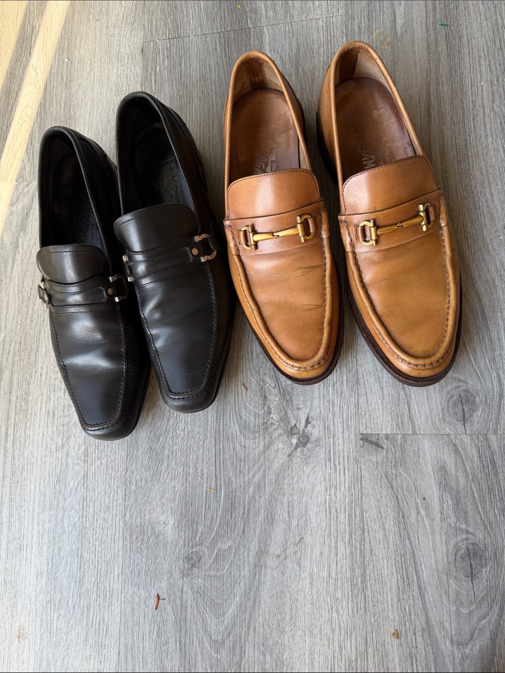 Salvatore Ferragamo Leather Bit Loafers in Black and Tan